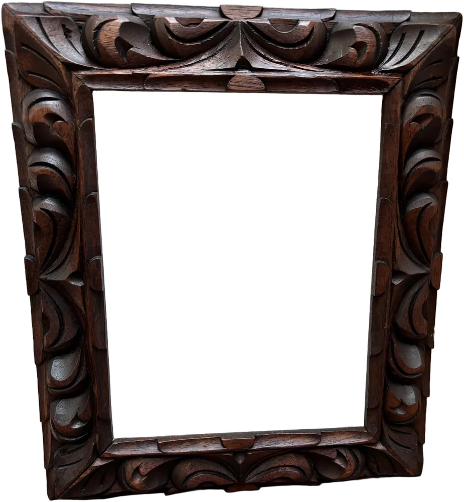 Marco Antiguo De Madera Tallado 29x35 Cm Marrón Oscuro