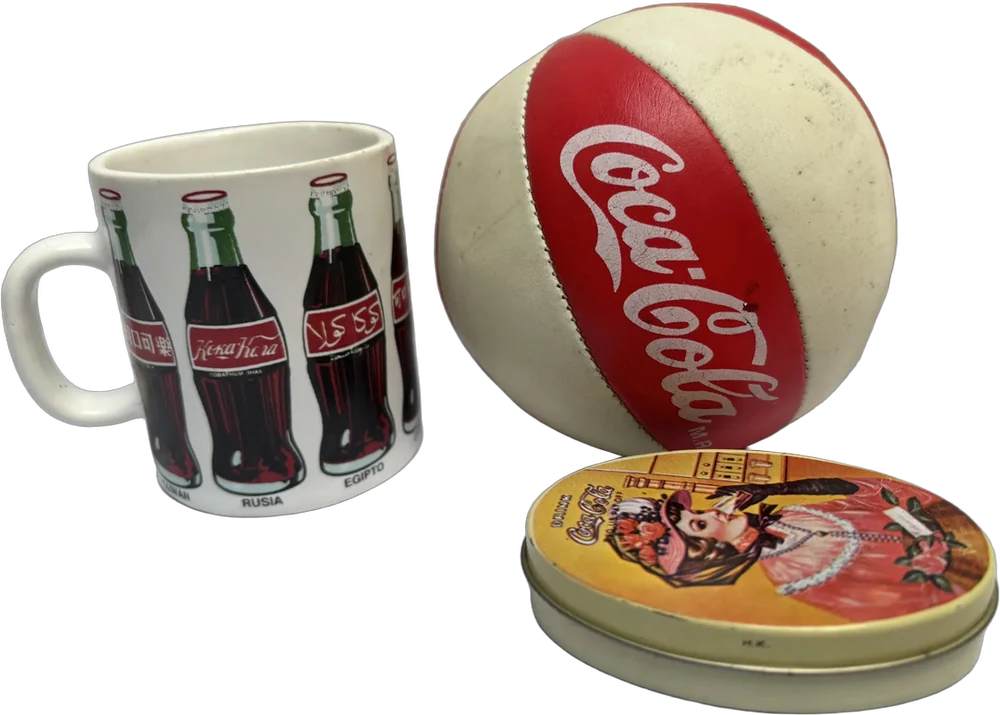 Tres Artículos Promocionales Coca-cola Taza Vintage Rojo Coca-cola