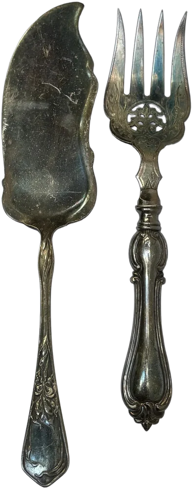 Dos Cubiertos Vintage De Servir Estilo Francés Alpaca Plateado — imagen 1