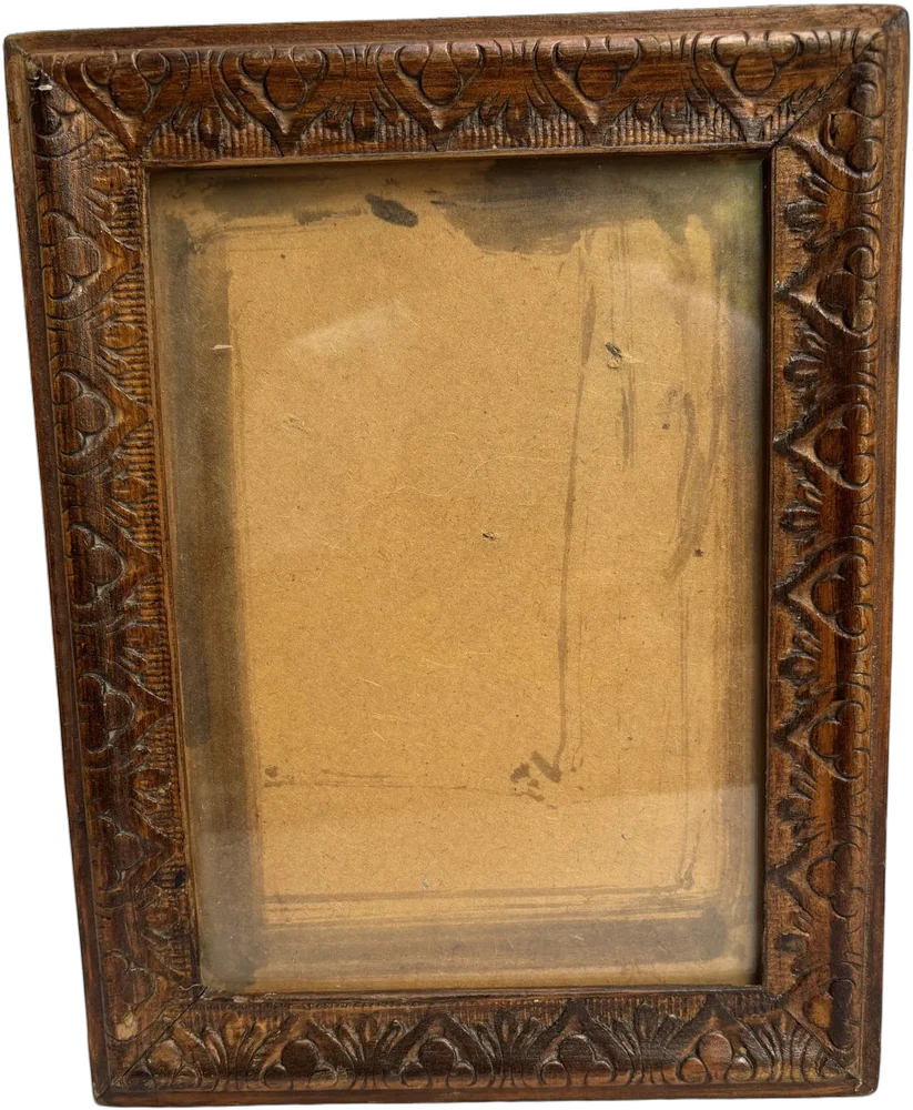 Antiguo Porta Retrato De Madera Tallada 23x18 Cm Marrón Tallado