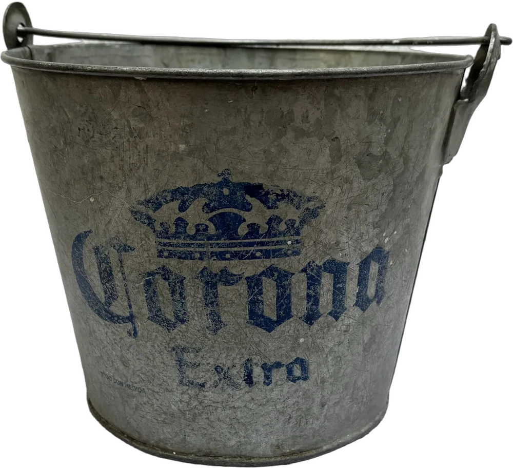 Vintage Cubeta Galvanizada Cerveza Corona Plateado