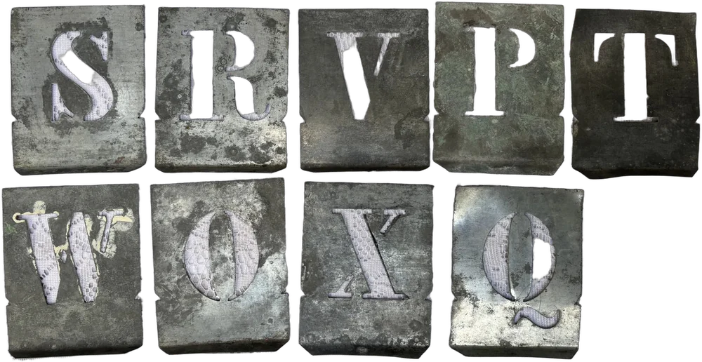 Vintage Plantillas Metálicas Para Rotular Letras Gris Oscuro