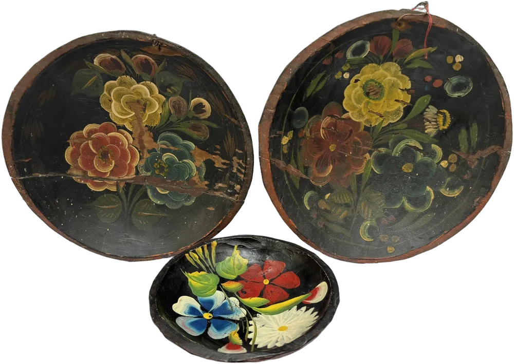 Antiguos Platos Artesanales De Madera Laqueados Michoacán Multicolor Fkores