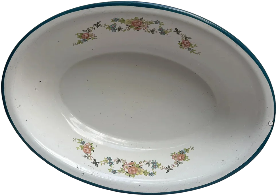 Vintage Ensaladera Peltre Blanca Floreada Cinsa Blanco