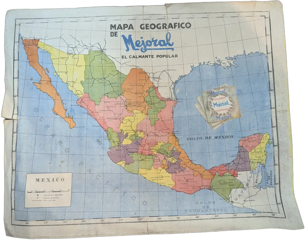 Antiguo Mapa Geografico De Mexico Publicitario Mejoral 40 S