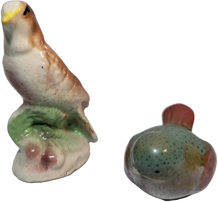 Antiguo Par De Figuras De Pájaros Cerámica Miniatura — imagen 1