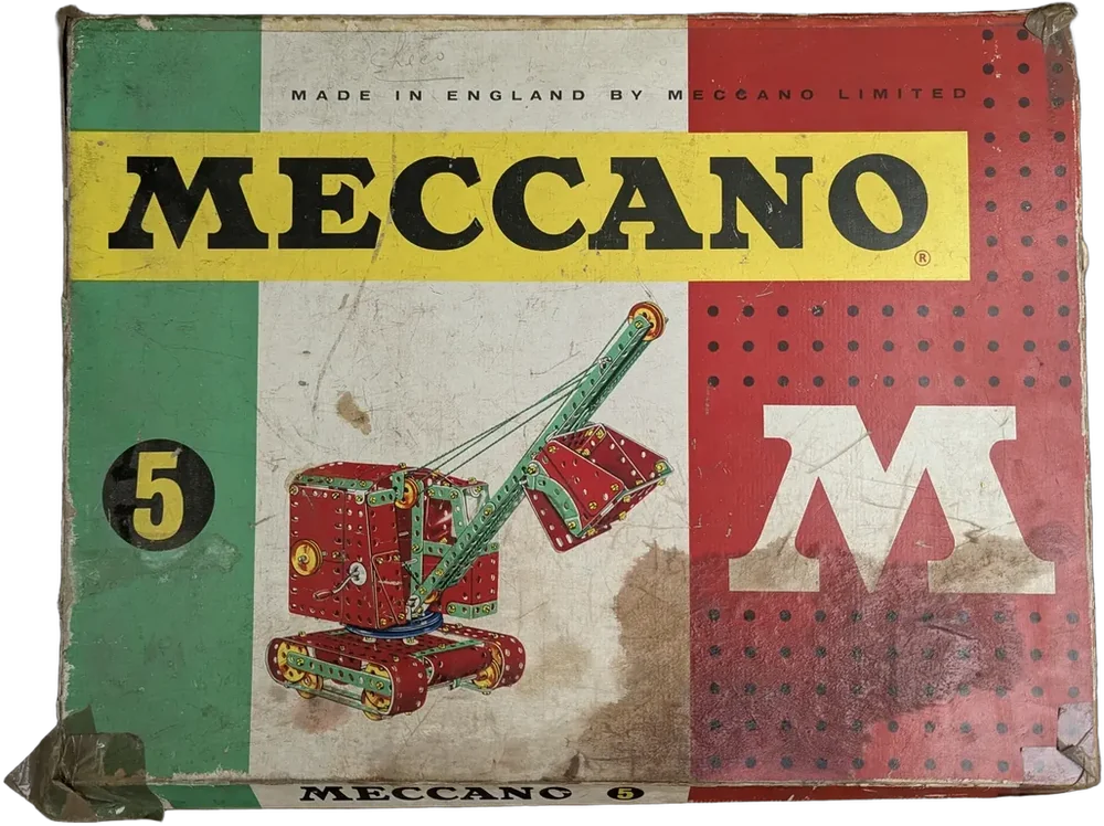 Vintage Juguete De Construccion Meccano Set 5 Completo 60 S 250 Grua