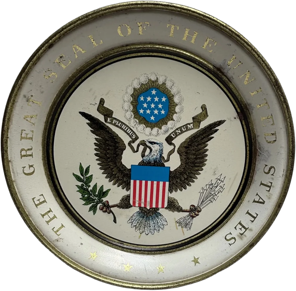 Vintage Plato Con Escudo Usa Metal Ohio Art Multicolor Escudo Usa