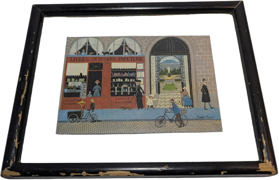 Vintage Litografia Enmarcada Rodolphe Rousseau La Papeterie