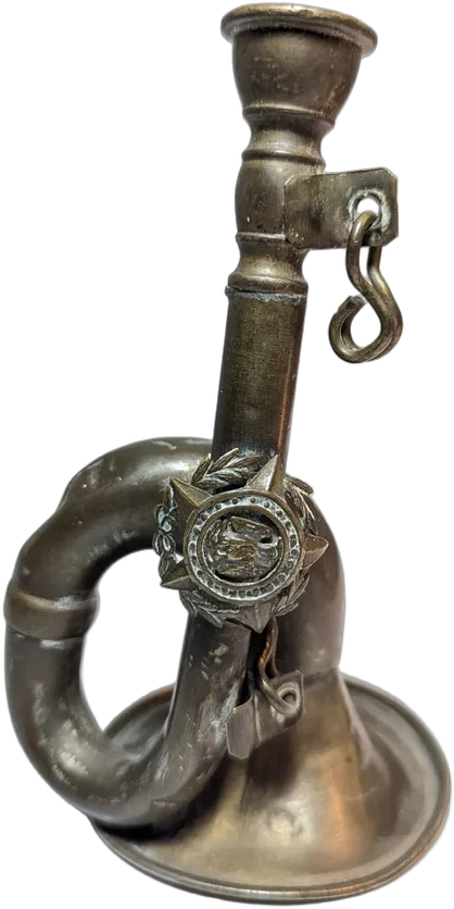 Antiguo Candelabro Forma De Trompeta Infantería Mexic Bronce Bronce
