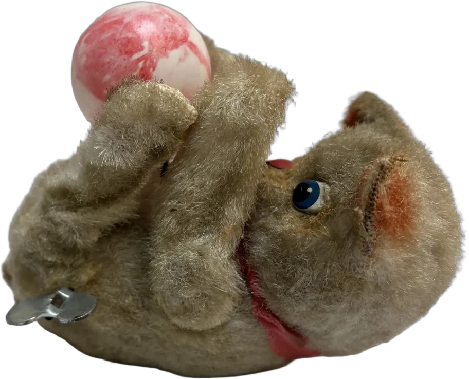 Antiguo Juguete Japonés Gato Con Pelota De Cuerda