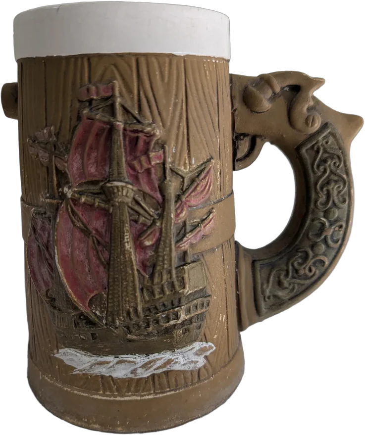 Tarro Cervecero Vintage De Cerámica Con Relieve De Carabela