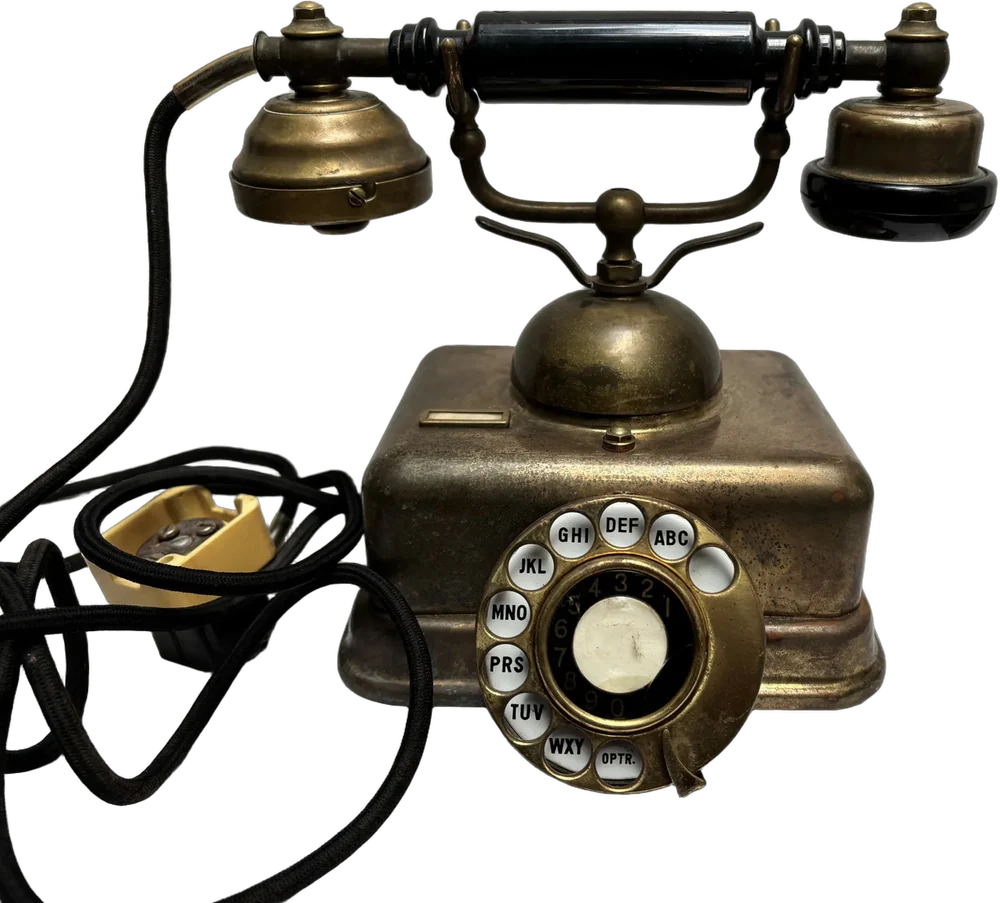 Antiguo Teléfono Bronce De Sobremesa Retro Antiguo Vintage Dorado Oscuro