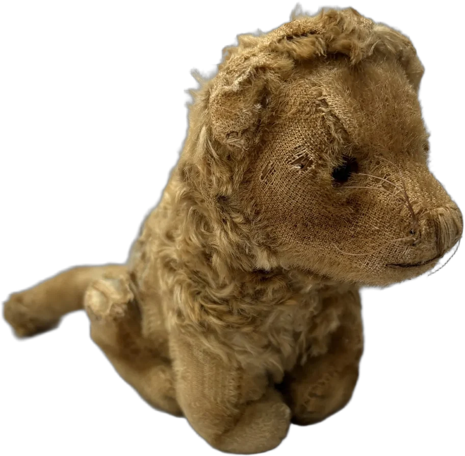 Antiguo León De Peluche Década 1930 Marrón Claro