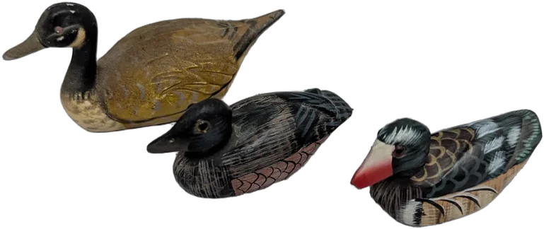 Antiguo Set 3 Patos Miniatura Tallados En Madera Artesanales