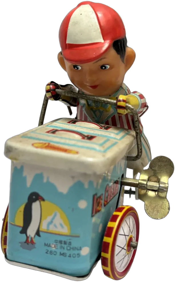Vintage Juguete Vendedor De Helados Hojalata No Funciona