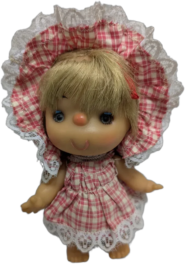 Vintage Muñeca De Goma Colección Vestido A Cuadros Con Gorro