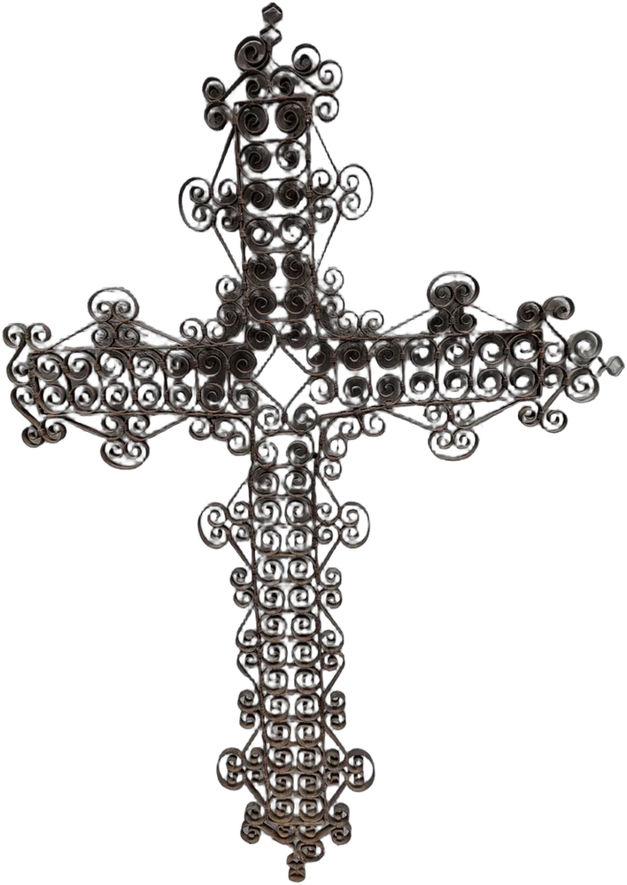 Antigua Cruz De Hierro Forjado Artesanal De Pared Filigrana