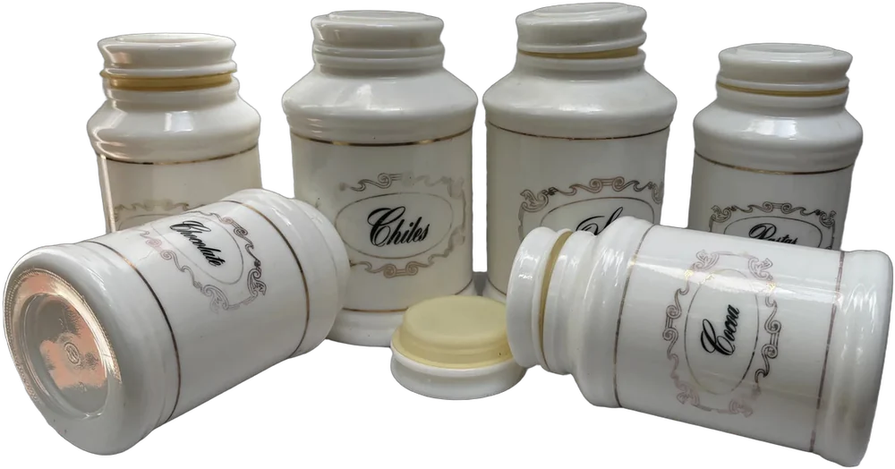 Lote De Frascos Antiguos Cocina Estilo Botamen 17 Y 19 Cm Frascos Para Cocina Vidrio Blanco Opalino O De Leche