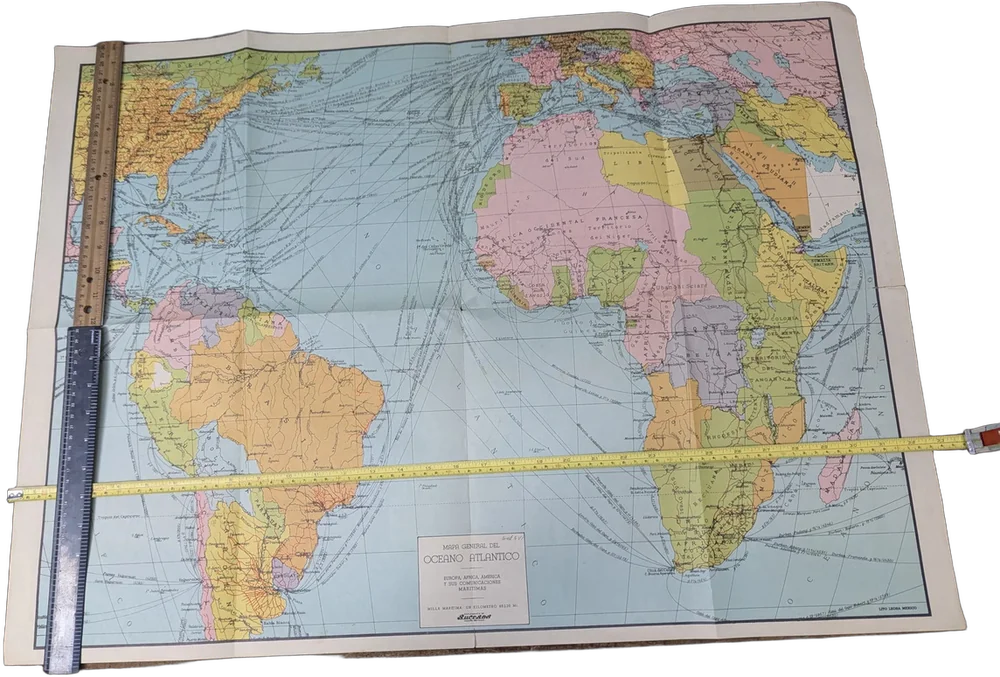 Mapa Vintage Océano Atlántico Rutas Marítimas 1940s