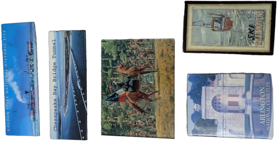 Lote 5 Imanes De Refrigerador Vintage Usa / Historicos Azul Claro Varios