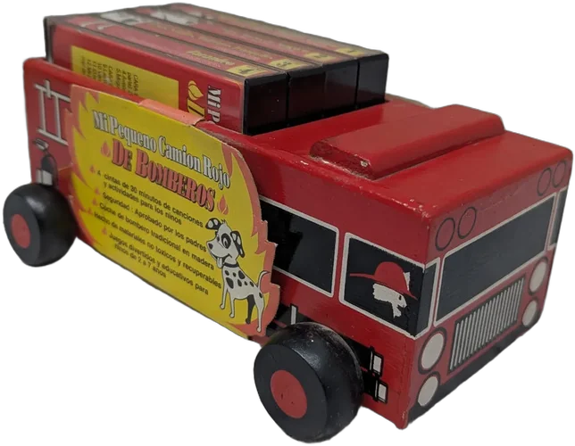 Vintage Camion Bomberos Madera Con Cassettes Judy David Bomberos Rojo