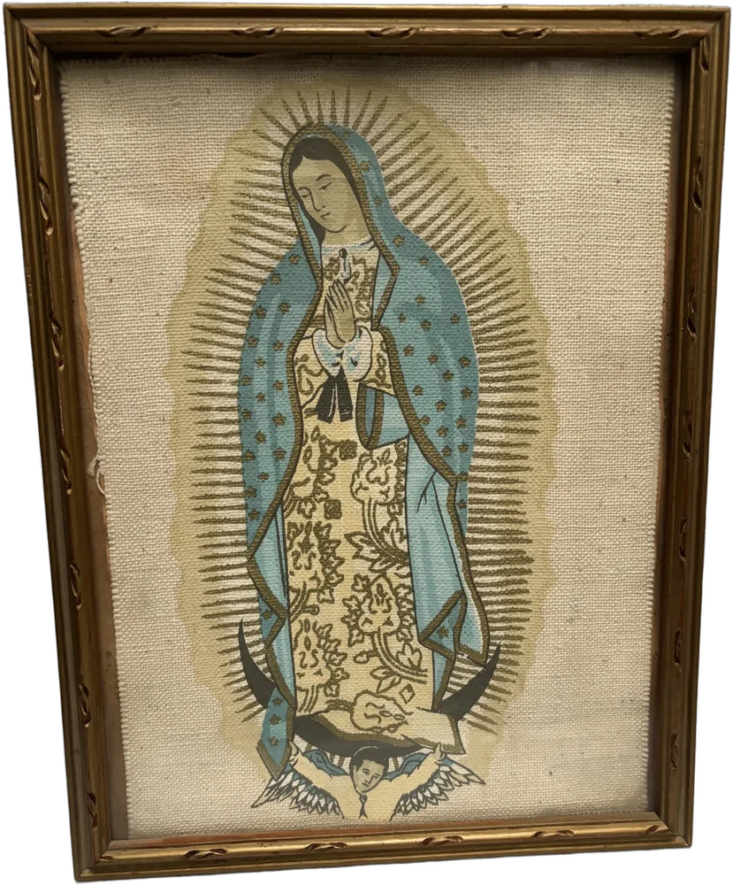 Antigua Pintura Sobre Yute Virgen De Guadalupe Pastel