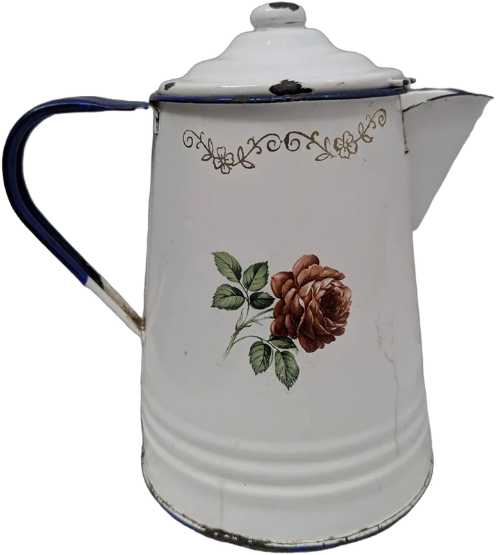 Cafetera Peltre Antigua Vintage Con Rosas Decoración