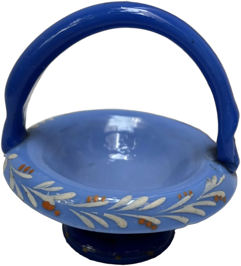 Antigua Canastita Cristal Bristol Decoración Vintage Azul