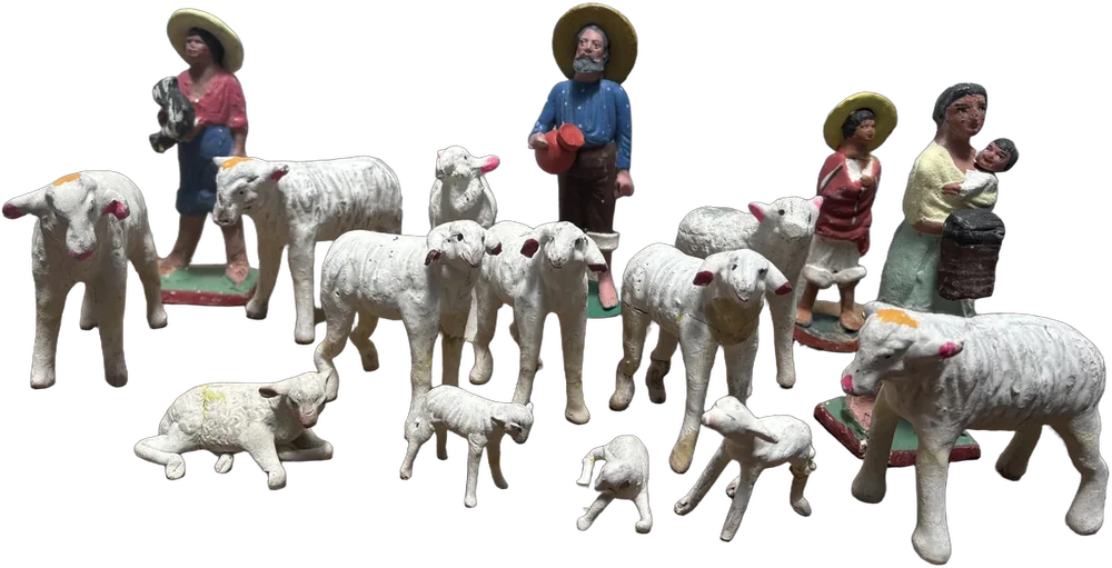 Antiguas Figuras De Barro De Nacimiento Borregos Y Pastores