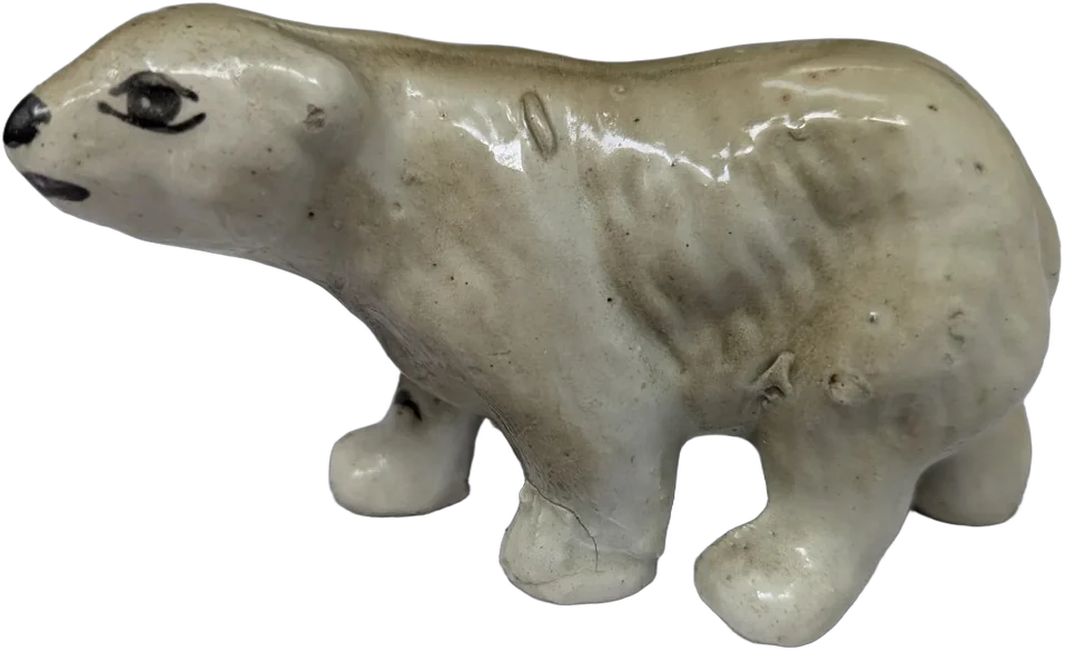 Antiguo Oso Polar De Cerámica Esmaltada Figura De Colección